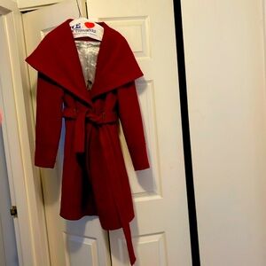 Calvin Klein Belted Red Coat - Size Small